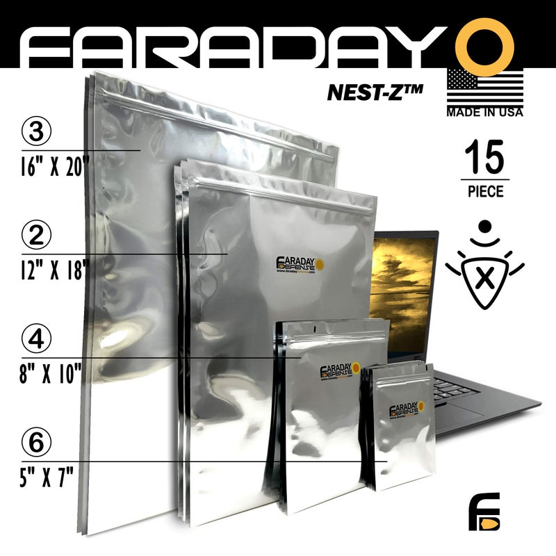 Faraday Defense 15pc Kit NEST-Z Faraday Bag for EMP/Solar-Flare Ultra Thick - Military Grade Design, Superior Shielding Performance, Phones - Radios - Hard Drives - Tablets - Laptops MADE in USA - Image 2